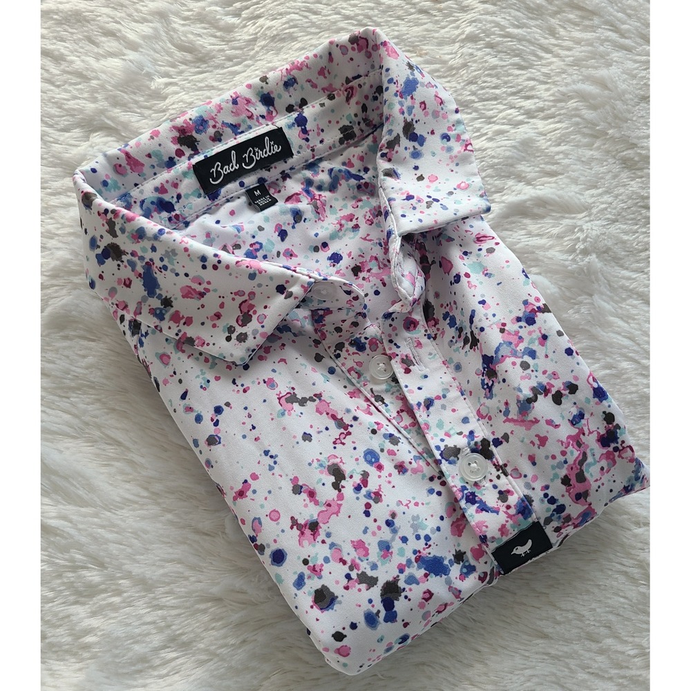Bad Birdie Mens Golf Polo Shirt Paint Splatter Multicolor FW22F2-BBP001-164 M